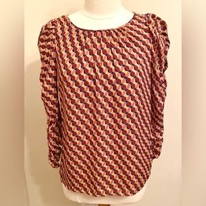 Max Studio Red Blue Geometric Chic S Modern Mod Artsy Boho Everyday Elegant Top